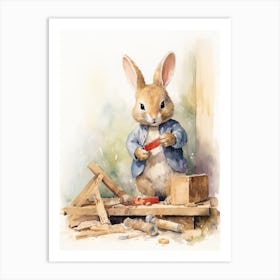 Bunny Playing With Toys Rabbit Prints Watercolour 1 Art Print