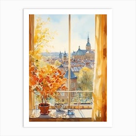 Window View Of Stockholm Sweden In Autumn Fall, Watercolour 2 Art Print