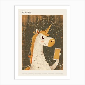 Unicorn With A Smart Phone Muted Pastels Mustard 2 Poster Art Print