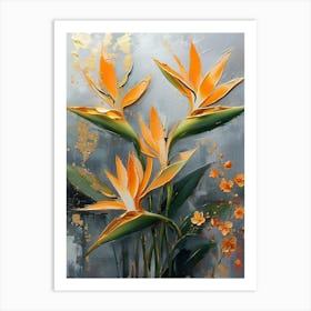 Gold Plated Orange Strelitzia Reginae Flowers Art Print