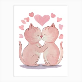 Pink Cats in Love 1 Art Print