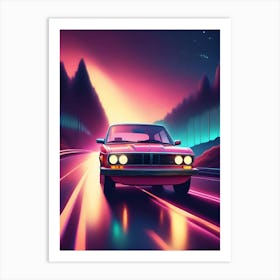 Neon Car On The Road Art Print