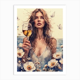 Golden Wine And Butterflies Art Print