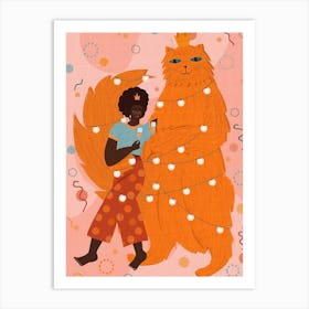 Girl And A Cat 1 Art Print