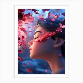 Girl With Flowers On Her Face 1 Art Print