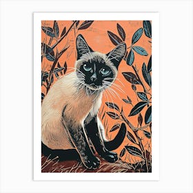 Tokinese Cat Relief Illustration 3 Art Print