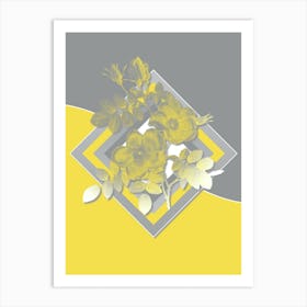 Vintage Austrian Briar Rose Botanical Geometric Art in Yellow and Gray n.185 Art Print