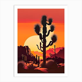 Joshua Trees At Sunset Retro Illustration (5) Art Print