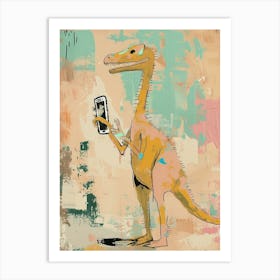Pastel Painting Of A Dinosaur On A Smart Phone 1 Art Print