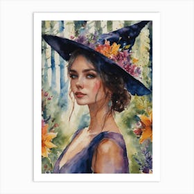 The Young Witch Freya ~ Watercolour Witchy Art by Lyra the Lavender Witch - Litha Summer Solstice Flowers Witchcraft Witches Pagan Wicca Wheel of the Year - Beautiful Botanical Colorful Art Print
