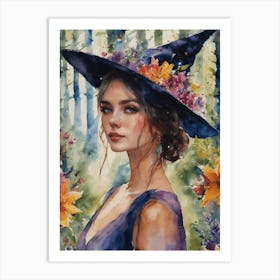 The Young Witch Freya ~ Watercolour Witchy Art by Lyra the Lavender Witch - Litha Summer Solstice Flowers Witchcraft Witches Pagan Wicca Wheel of the Year - Beautiful Botanical Colorful Póster