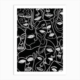 Faces In Black And White Line Art 2 Art Print