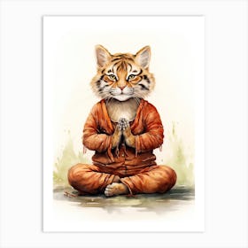Tiger Illustration Practicing Yoga Watercolour 3 Art Print