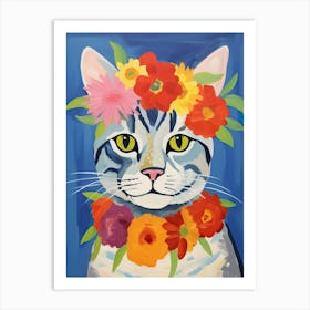 American Shorthair Cat With A Flower Crown Painting Matisse Style 2 Art Print