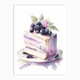 Blackberry Cake Dessert Gouache 2 Flower Art Print