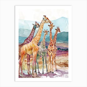 Herd Of Giraffe Earth Tone Watercolour 1 Art Print