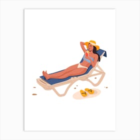 Woman Relaxing On A Beach Chair Art Print