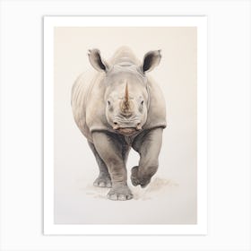 Portrait Of A Rhino Portrait Detailed Illustration Art Print