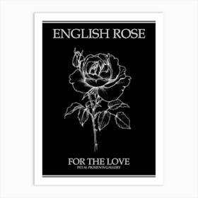 English Rose Black And White Line Drawing 1 Poster Inverted Art Print