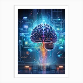 Abstract Digital Painting Of A Human Brain Neural Connections Resembling An Elaborate Circuit Its (3) Art Print