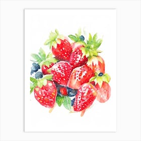 Bunch Of Strawberries, Fruit, Watercolour Art Print