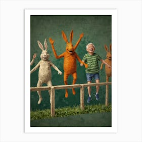 Rabbits Jumping Over Fence Art Print