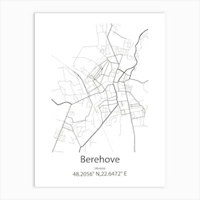 Berehove,Ukraine Minimalist Map Art Print