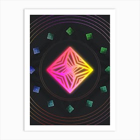 Neon Geometric Glyph in Pink and Yellow Circle Array on Black n.0428 Art Print