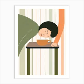 Illustration Of A Woman Drinking Coffee Art Print