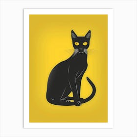 Black Cat On Yellow Background Art Print