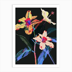 Neon Flowers On Black Impatiens 1 Art Print