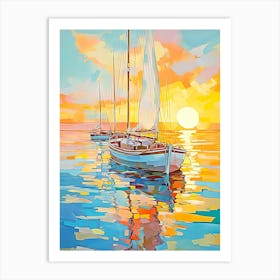 Sailboats At Sunset 3 Art Print