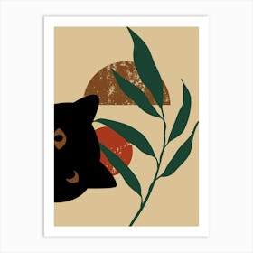 Cat With Leaves Art Print