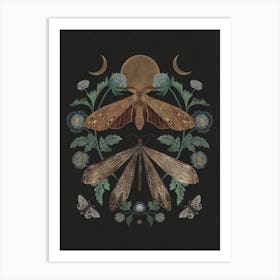 Moon And Moths symmetrical insect art Art Print