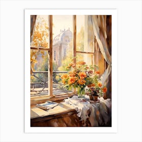 Window View Of Bucharest Romania In Autumn Fall, Watercolour 3 Art Print