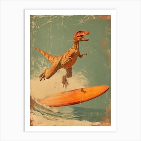 Vintage Heterodontosaurus Dinosaur On A Surf Board 3 Art Print