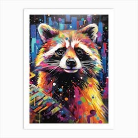 A Raccoon In City Vibrant Paint Splash 3 Art Print