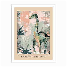 Dinosaur & Leaves Pastel Painting Poster Art Print