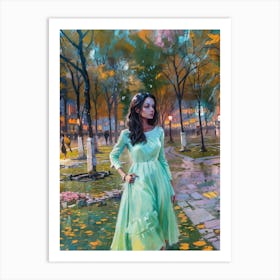 Girl In A Green Dress  Art Print