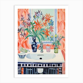 Bathroom Vanity Painting With A Columbine Bouquet 1 Art Print