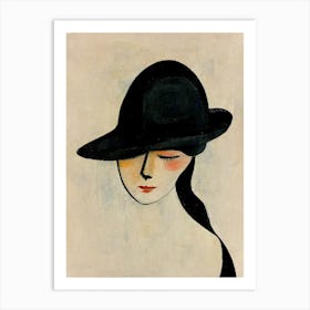 Silhouette Of A Woman With A Black Hat Art Print
