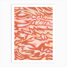 FLOW Retro Mid-Century Modern Abstract Water Marble in Terracotta Blush Rust Yellow Green Gray Art Print