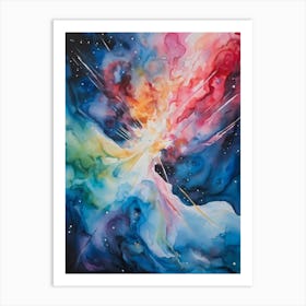 Abstract Watercolor Of A Vivid Pink Nebula With An Explosion At Its Core Galaxies Unfurling In The (1) Art Print