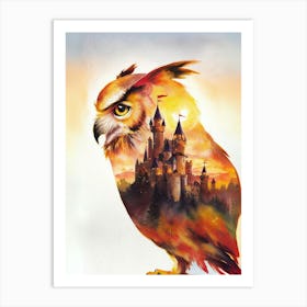 Owl With Castle Art Print