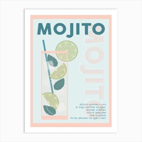 Blue And Peach Mojito Cocktail Art Print