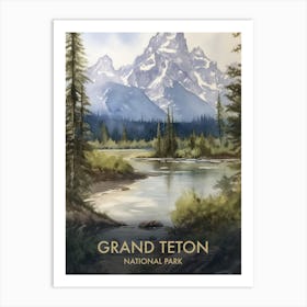 Grand Teton National Park Watercolour Vintage Travel Poster 4 Art Print
