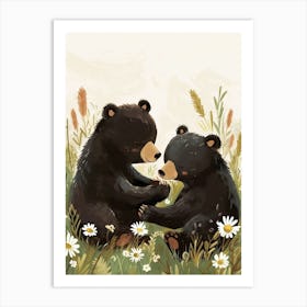 American Black Bear Two Bears Playing Together Storybook Illustration 2 Art Print