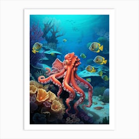 Octopus Searching For Prey Illustration 4 Art Print