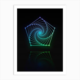 Neon Blue and Green Abstract Geometric Glyph on Black n.0248 Art Print