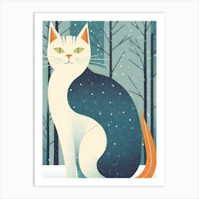 Cat In Snow Art Print